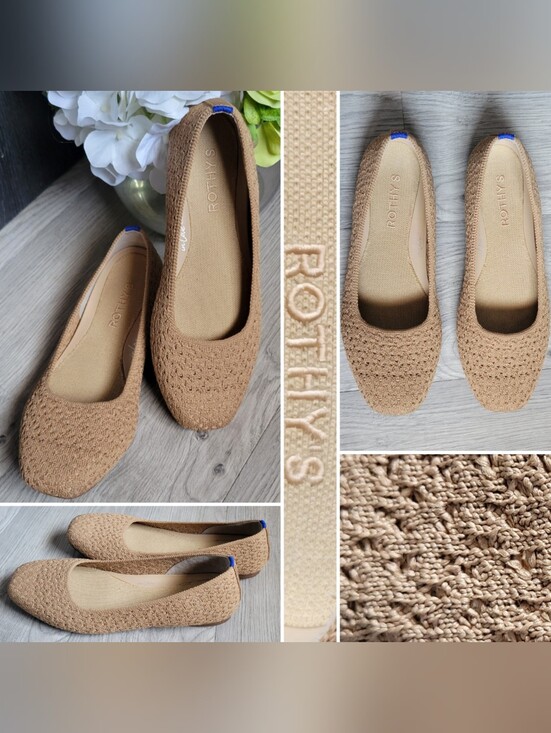 Rothy's Shoes - Rothy's The Max Square Toe Wren Crochet Tan Camel Flats, Women's US 7.5 EU 37.5